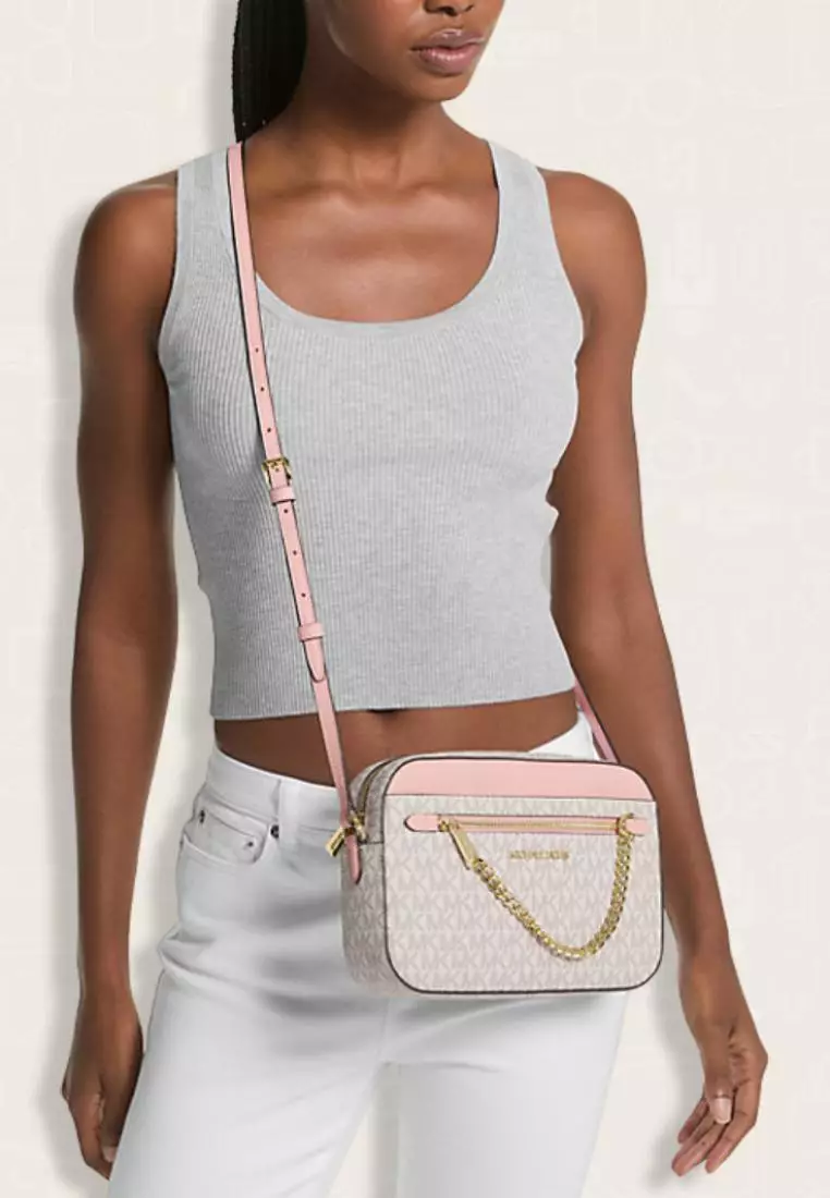 Michael Kors Jet Set Large Logo Crossbody Bag Powder Blush Multi