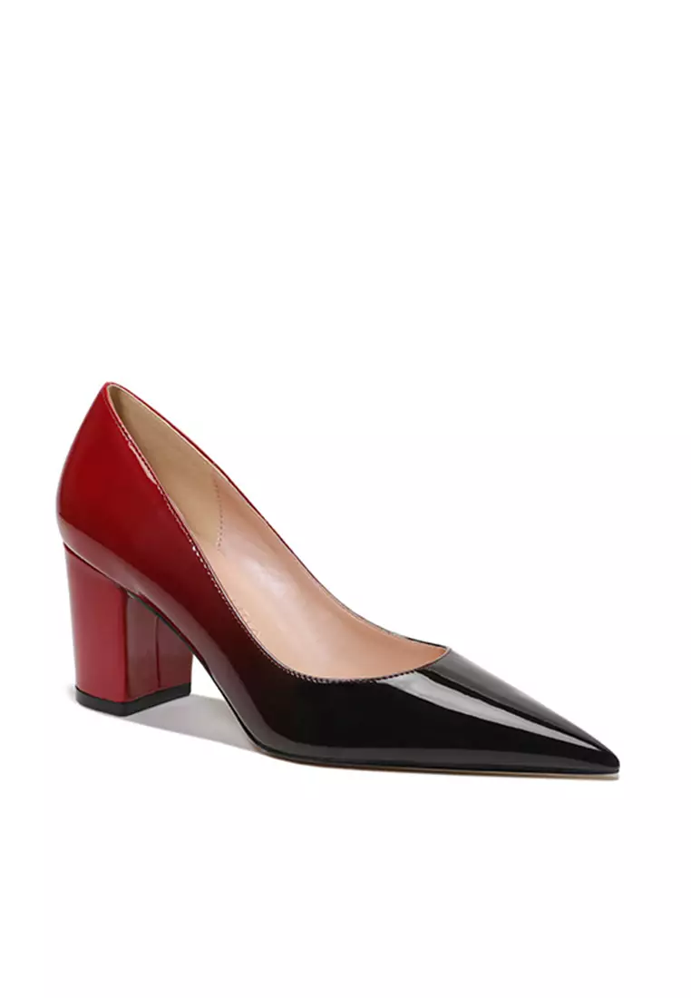 6CM Pointed Faux Patent Block Heels Shoes HZL260