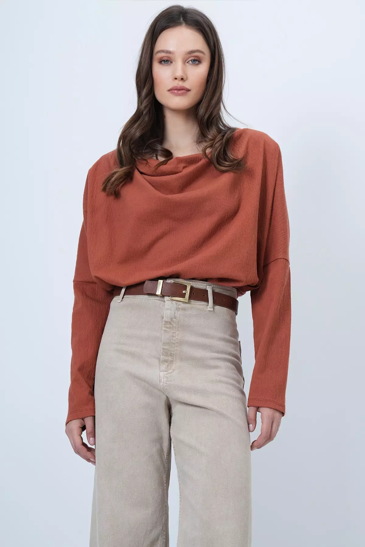 Tile Patterned Collar Wide Cut Knitted Blouse Alc-X13126