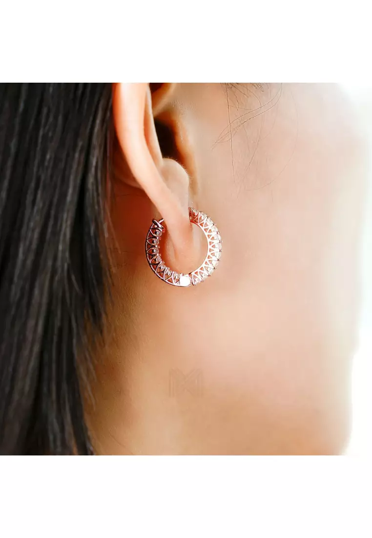 Made For The Night Flat Sun Cubic Zirconia Rose Gold Hoop Earrings with 925 Sterling Silver