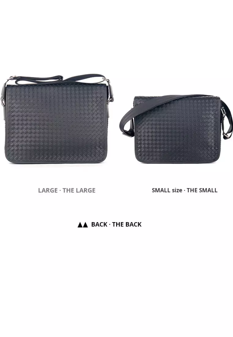 Buy OPCHIC Men's shoulder bag waxed leather woven cross messenger