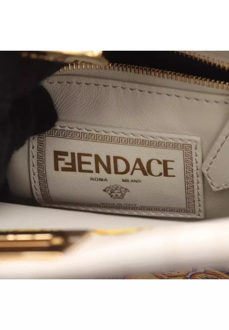 Pre-Loved Fendi FENDI × VERSACE FENDACE fenderche Ｍini Peekaboo Handbag leather white yellow 2WAY