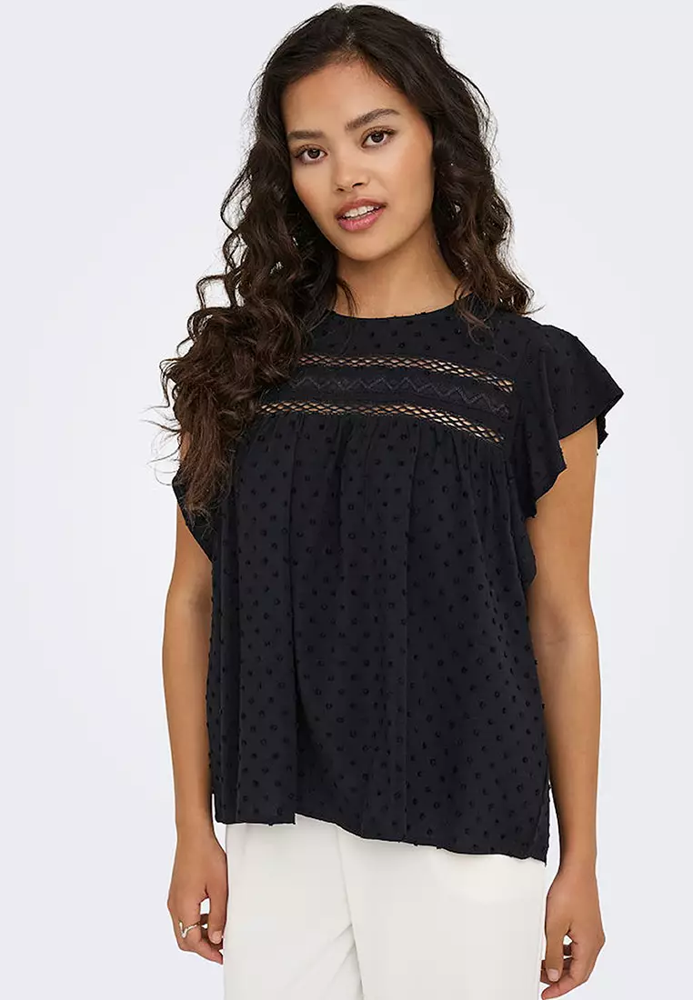 Short Sleeve Frill Woven Top