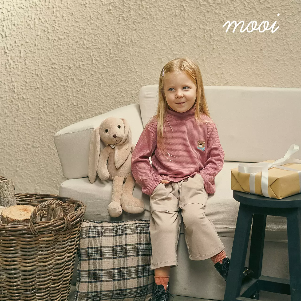 Mooi Atasan Anak Turtle Neck Top - Pink Rose