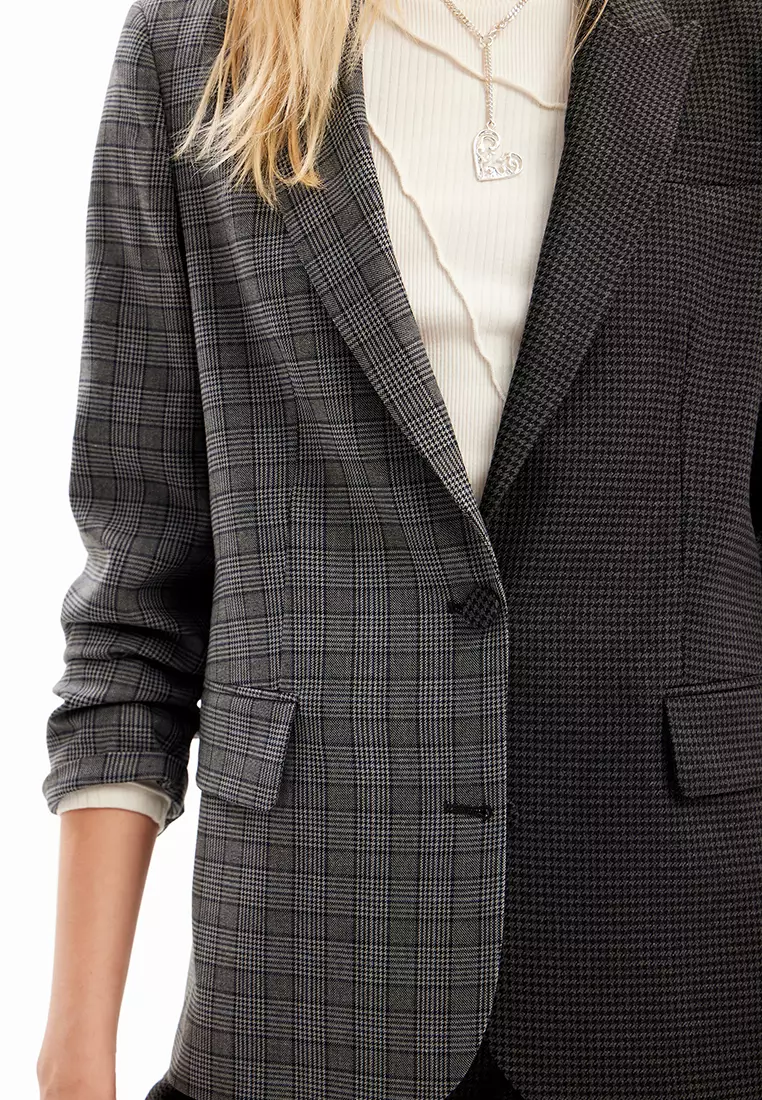 Desigual Woman Straight houndstooth patch blazer.