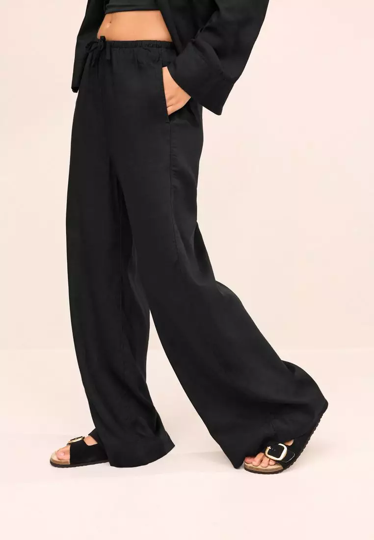 NEXT Tie Waist Wide Leg Linen Blend Trousers 2024 | Buy NEXT Online ...