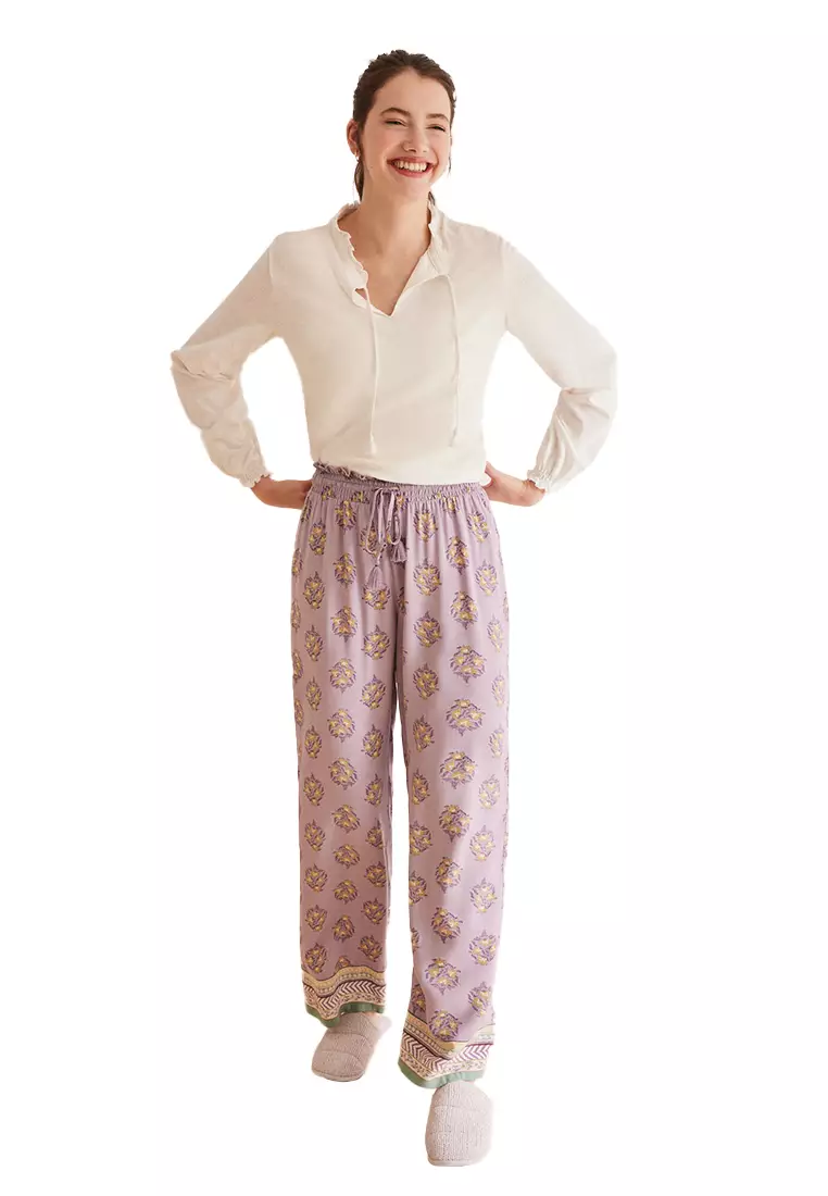 Long Floral Viscose Pajama Pants