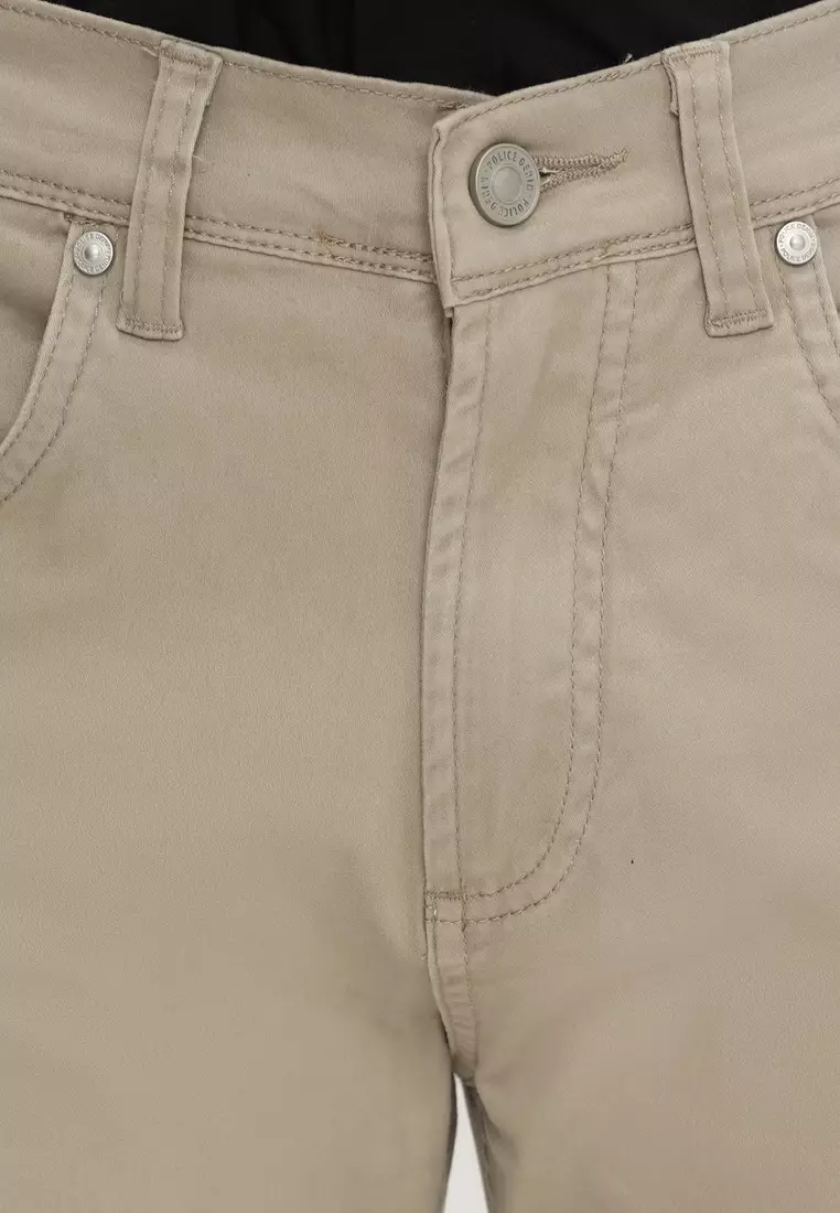 POLICE Celana Chino Panjang V Pocket Lt.Khaky Cotton Premium Slim Fit Pria