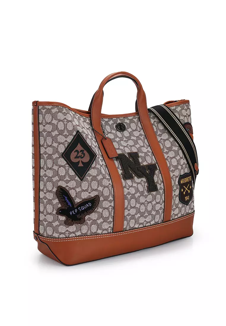 Turnlock tote in online signature jacquard