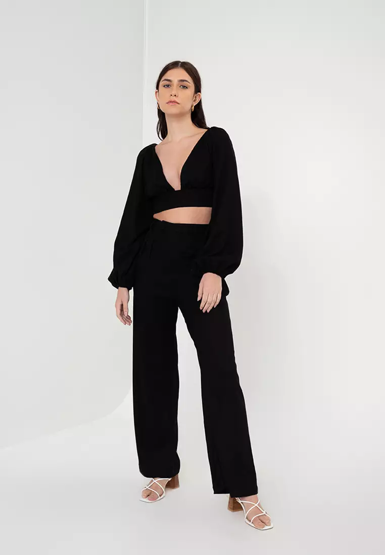 Buy Zalora Studios Linen Blend Open Back Long Sleeve Top 2024