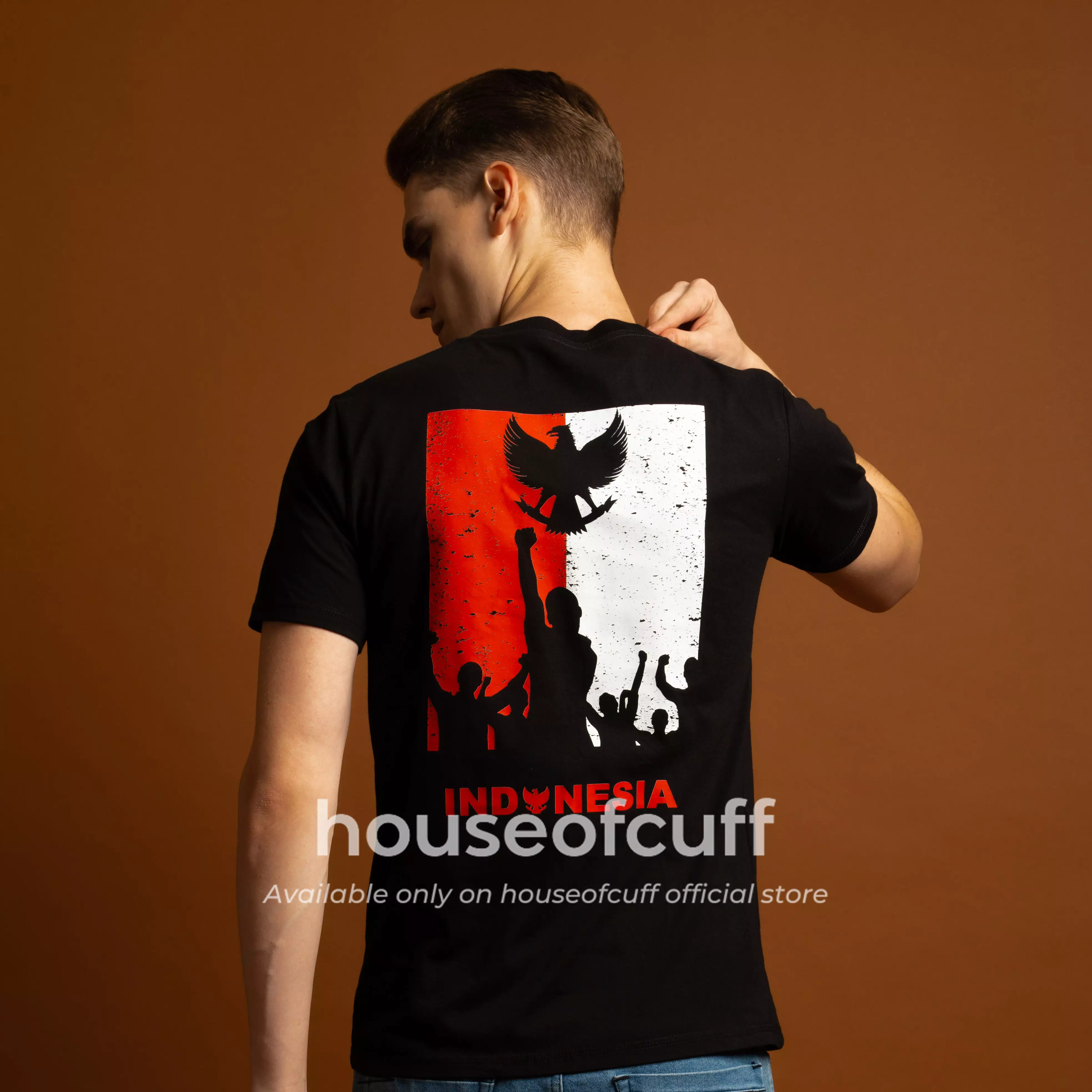 Houseofcuff Kaos Lengan Pendek Katun Kombed 30s Garuda Merah Putih Hitam