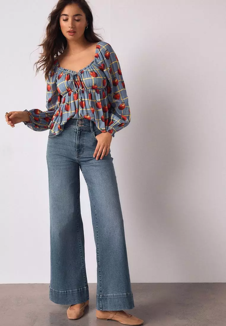 High Rise Stretch Wide Leg Jeans