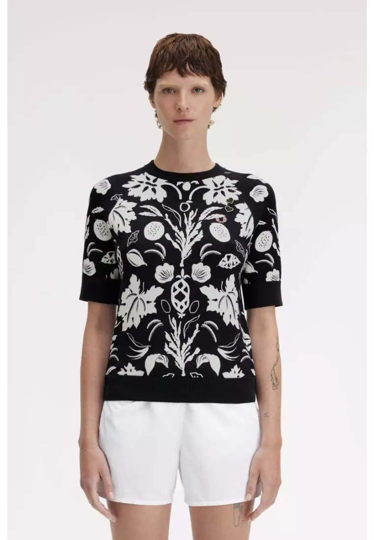 Fred Perry SK9115 Printed Knitted Top (Black)