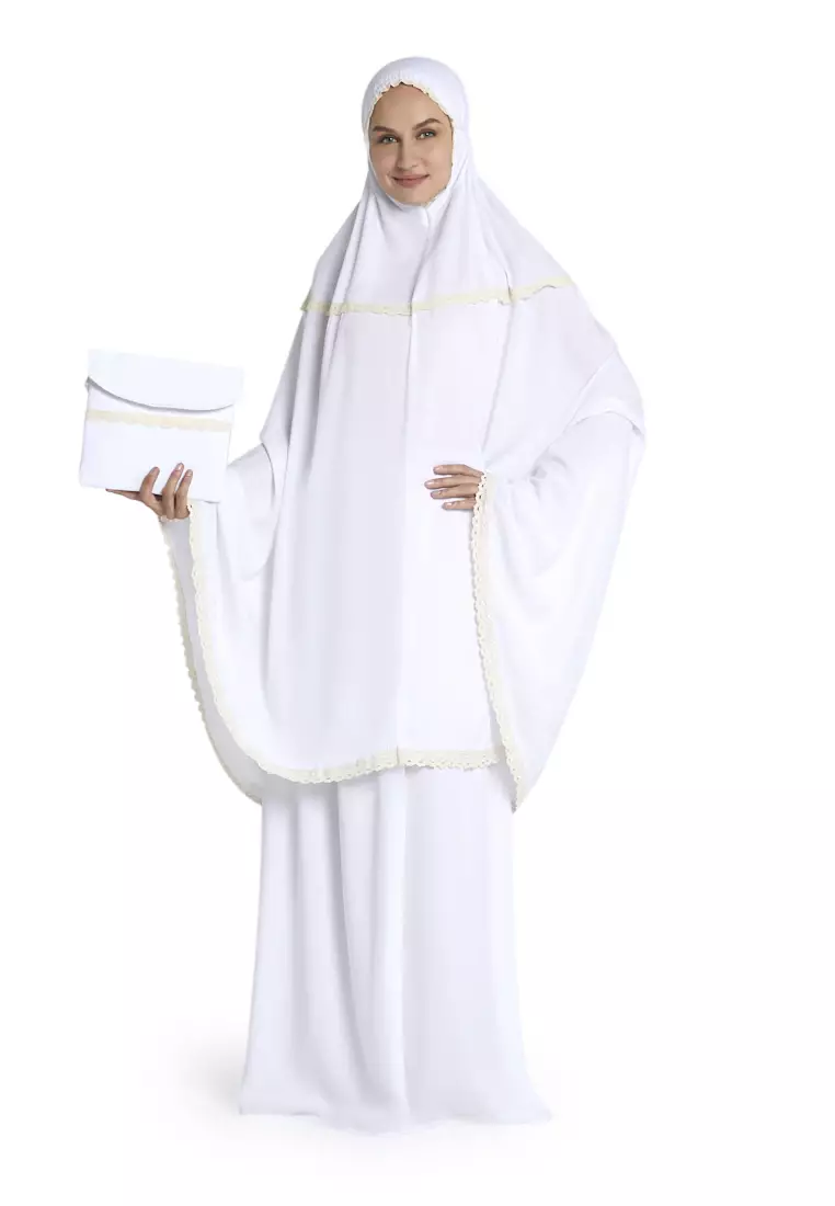 Delilah Mukena Bali Renda Simple Motif Polos Casual Wanita - Putih