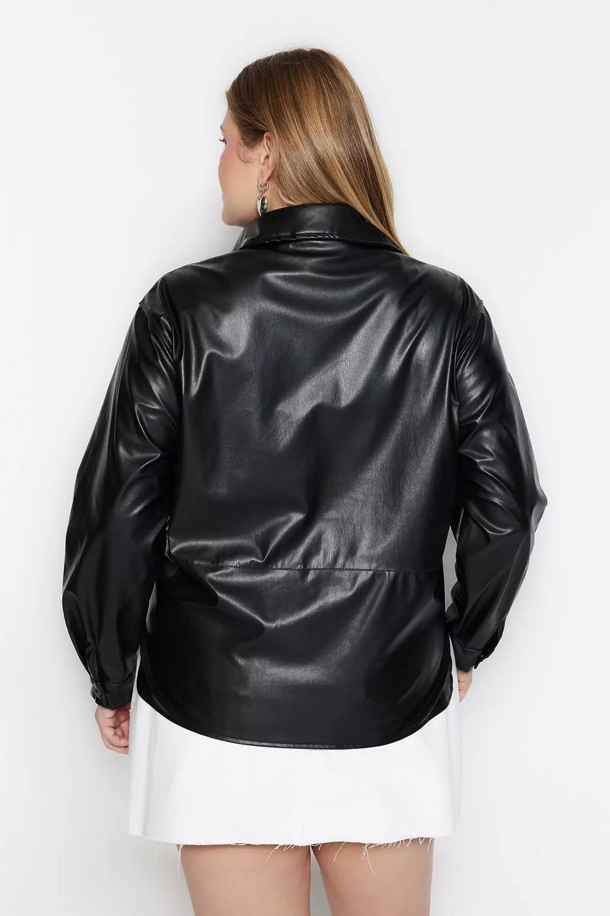 Trendyol Plus Size Black Faux Leather Woven Jacket 2024 Buy