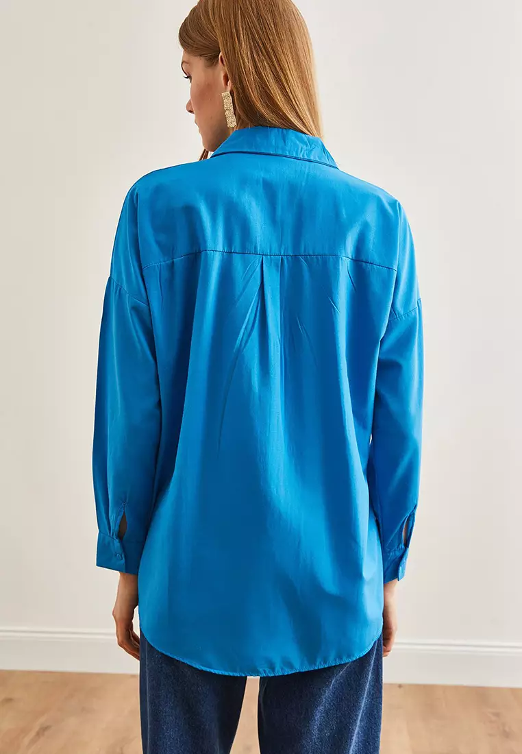 Eye Sequin Detailed Woven Boyfriend Shirt