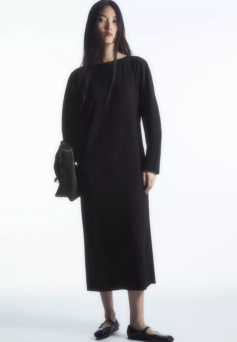 Dresses  Womens COS SILK PANEL T-SHIRT DRESS BLACK ~ Theatre