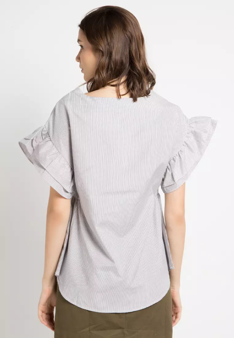 Ruffle Sleeve Striped Blouse
