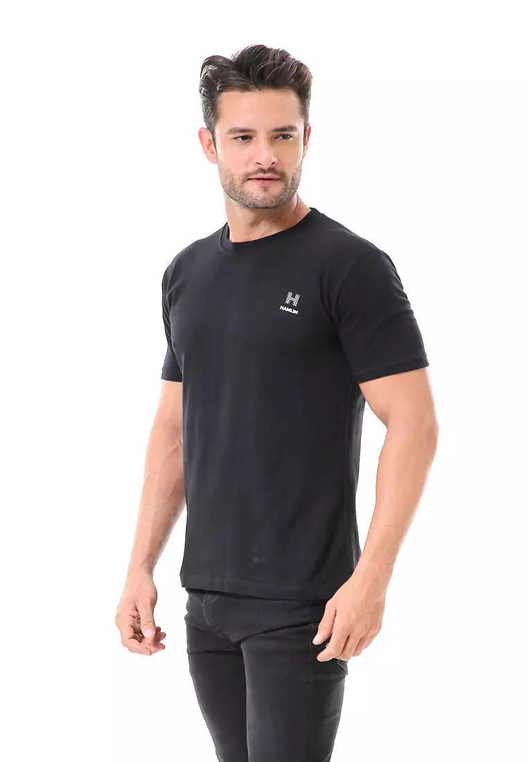 Aisley Atasan Pria Kaos Polos Lengan Pendek Casual T-Shirt Desain Simple Material Cotton ORIGINAL - Black