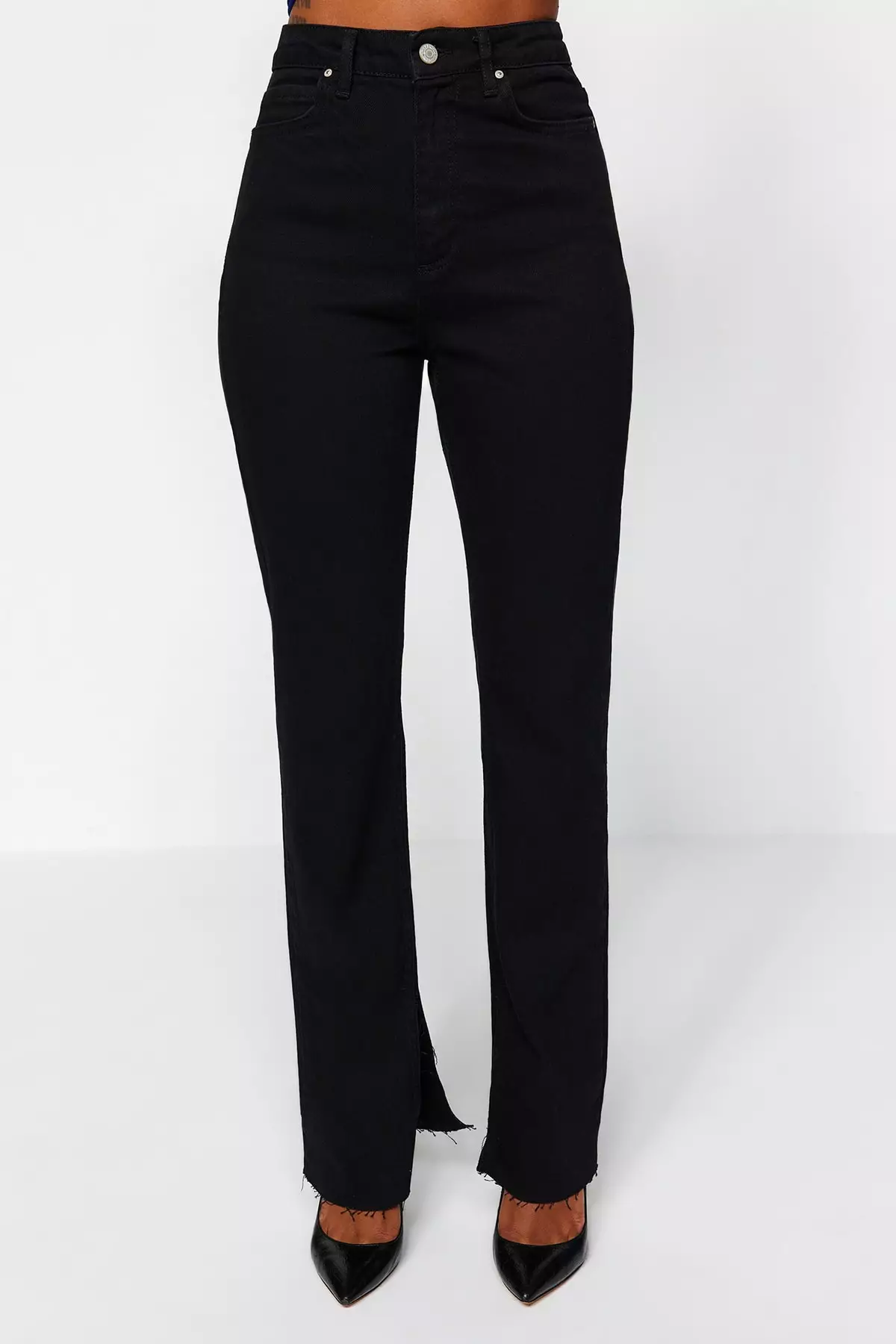 High Waist Slit Slim Jeans