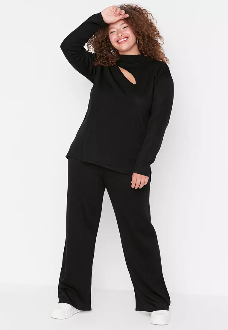 Plus Size Cut Out Top & Elastic Pants Set