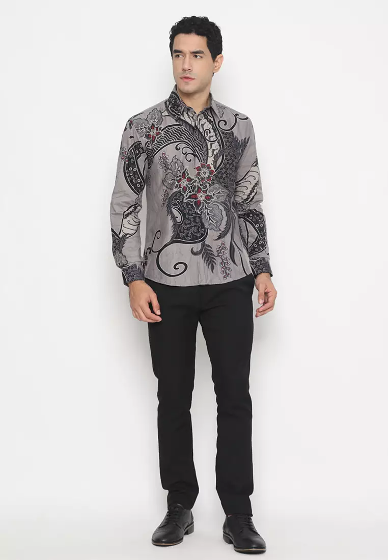 Kemeja Batik Pria Slimfit Prakasa - Grey