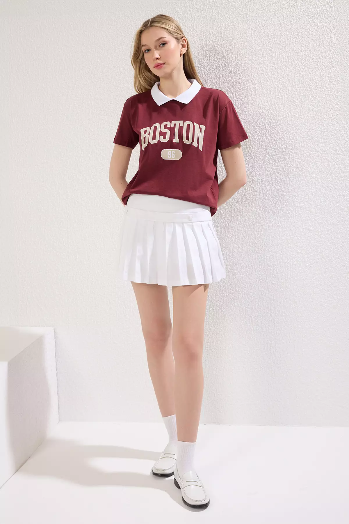 Brown 100% Cotton City Printed Relaxed Cut Basic Polo Collar Knitted T-Shirt TWOSS21TS3424