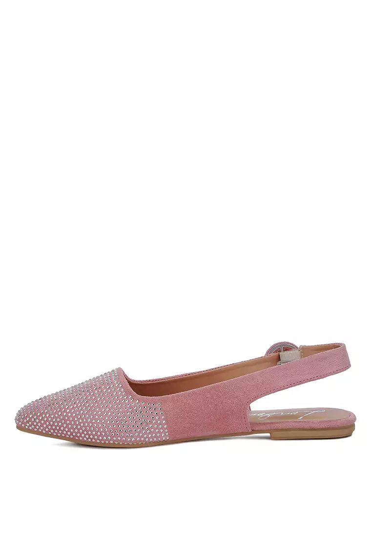 Bagal Slingback Berlian Imitasi Merah Muda