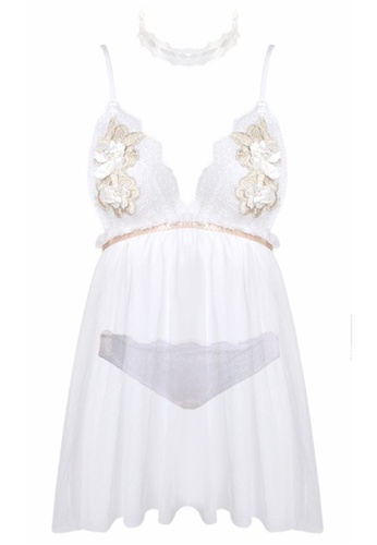 SMROCCO white Eloise Lingerie Nightie Dress PM8068 (White) 76492AA413A396GS_1