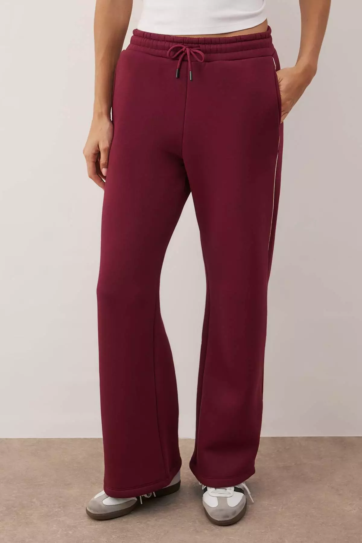 Burgundy Thick Ribbed Zippered Hooded Oversize/Wide Cut Knitted Tracksuit Set Twoaw26Em