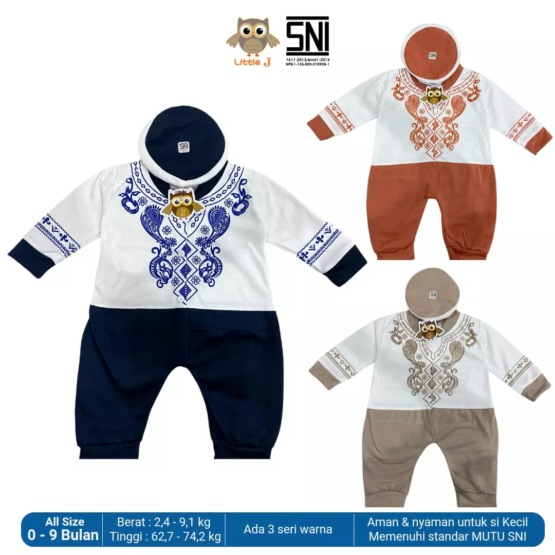 Little J - Koko Set + Peci (Baju Koko baby laki-laki beserta peci) Hijau Soft