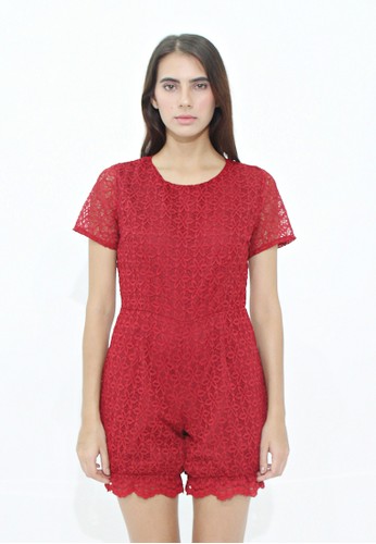 kim. Daffodil Lace Playsuit Red