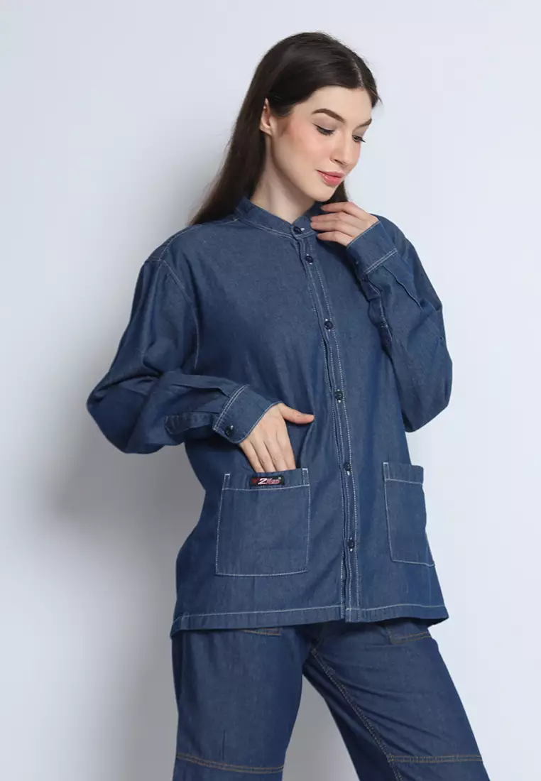 Kemeja Denim Wanita Skena L/S Krah Mandarin Saku Besar 282402