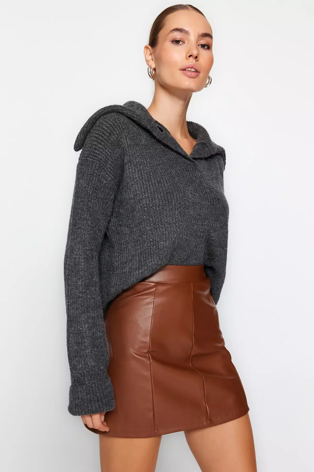 Faux Leather Draped Skirt