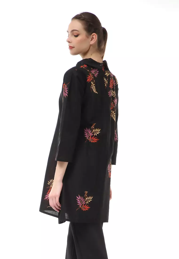 Olaf Atasan Batik Wanita Tunik Traditional Motive Desain Belah Tengah Material Cotton ORIGINAL - Black Red