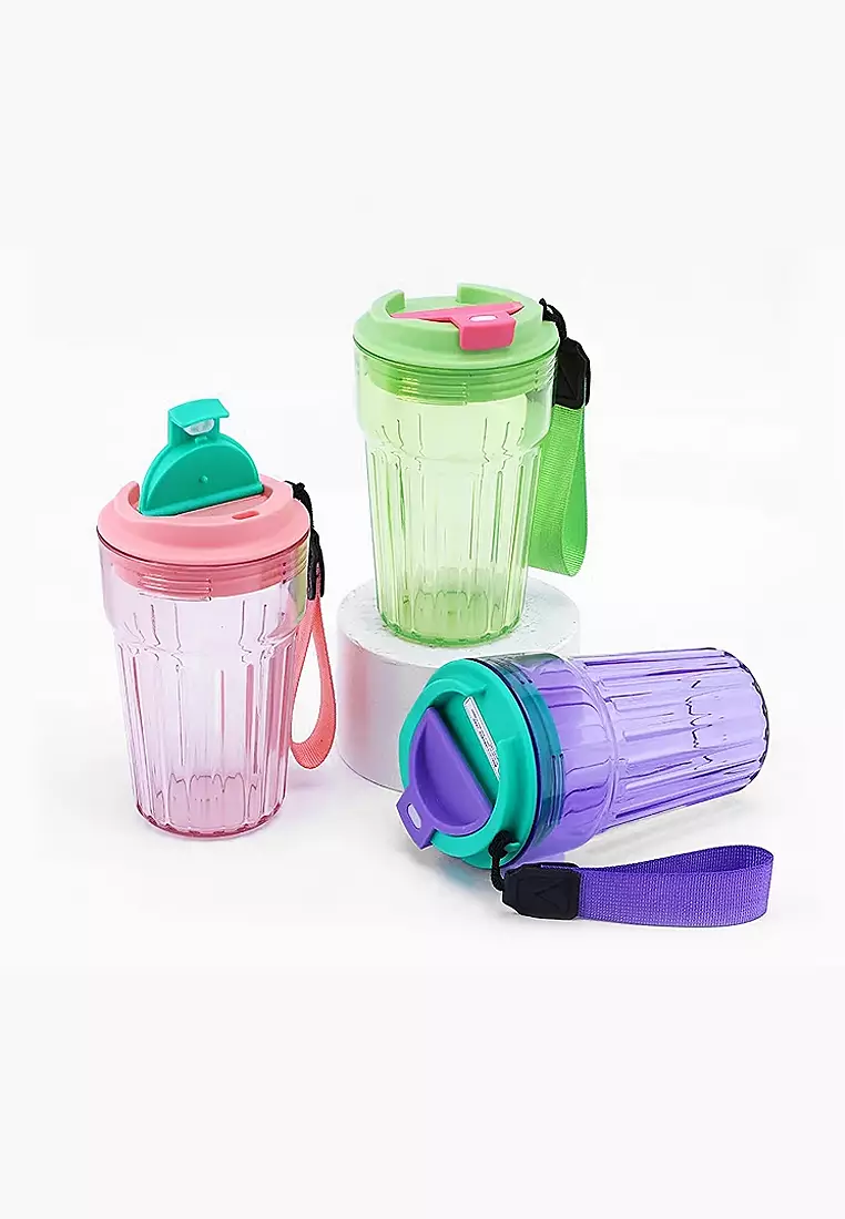 Wakakids Gelas Portable Transparan Mug Travel Coffee Cup BPA Free 480ml Kode 267 Hijau