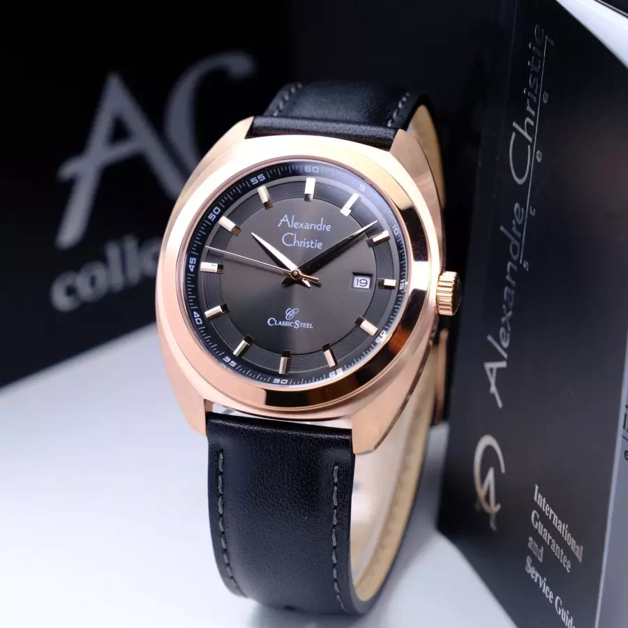 Alexandre Christie 8702 Rosegold Kulit Hitam Cowok