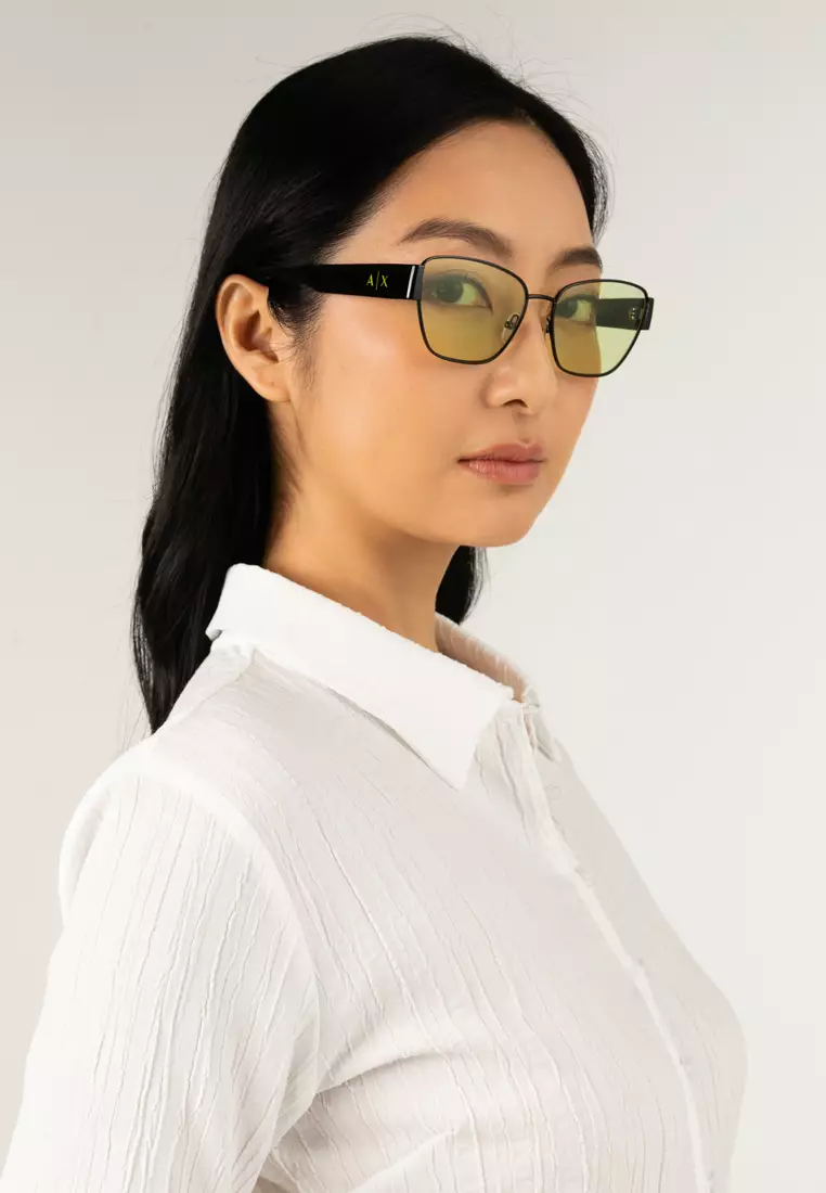 Women's Irregular Frame Black Metal Sunglasses - AX2051S