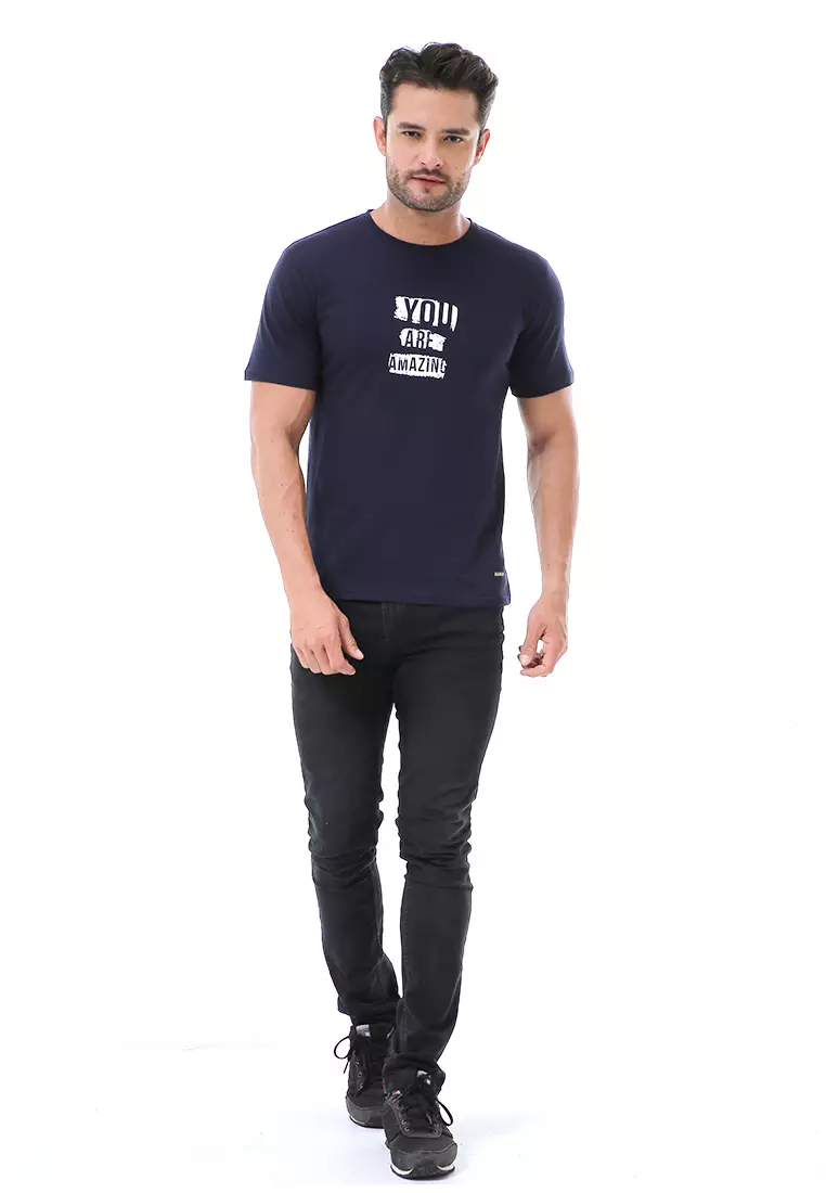 Aisley Kaos Pria Lengan Pendek Motif You Are Amazing Casual Tshirt Material Cotton ORIGINAL - Navy