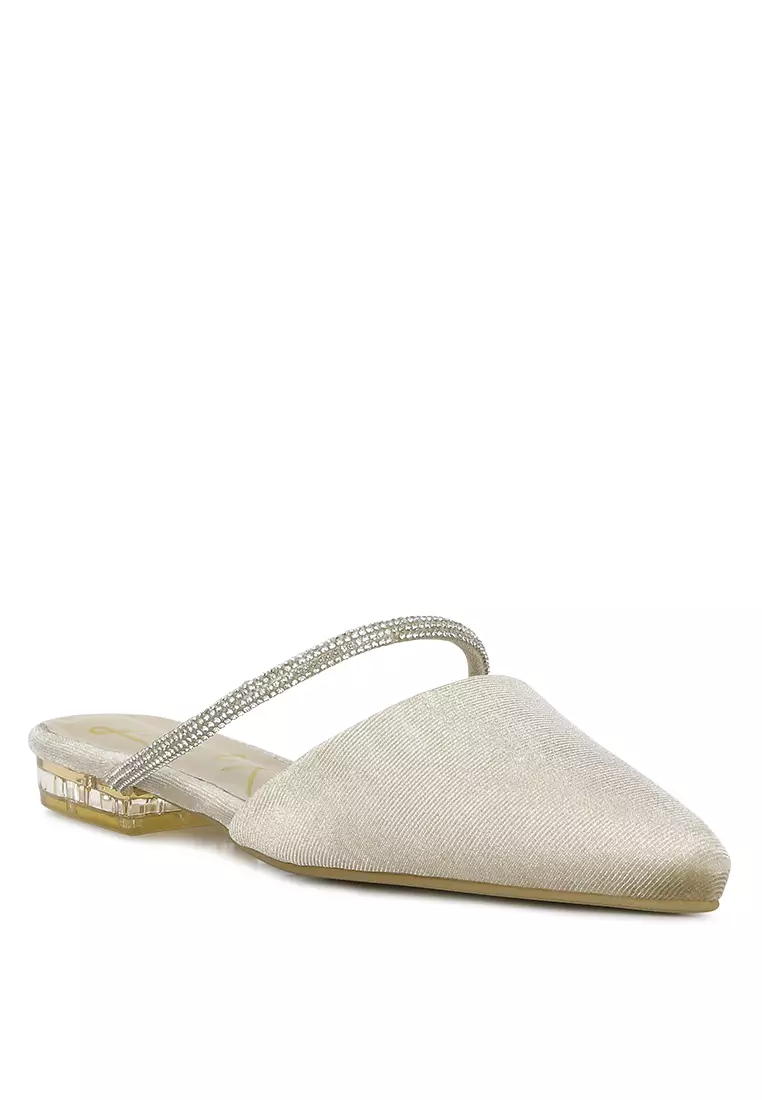 Buy London Rag Khaki Velvet Diamante Detail Flat Mules 2024 Online