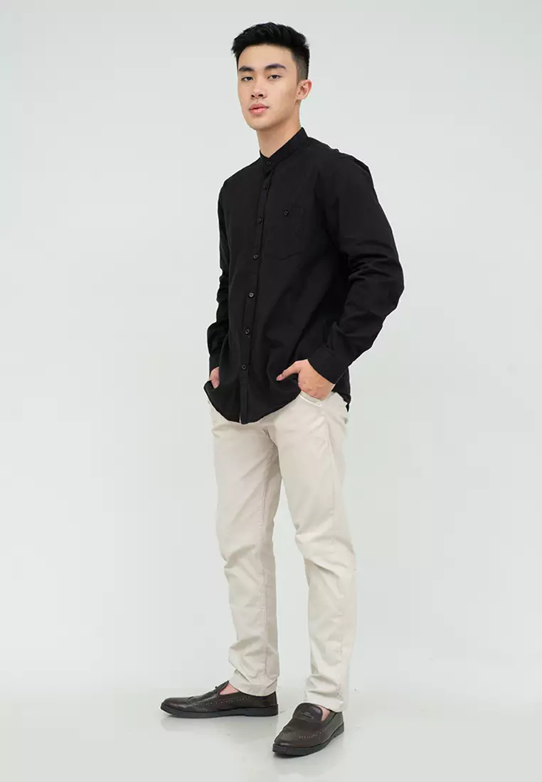 Houseofcuff kemeja Koko Lengan Panjang Pria Hitam
