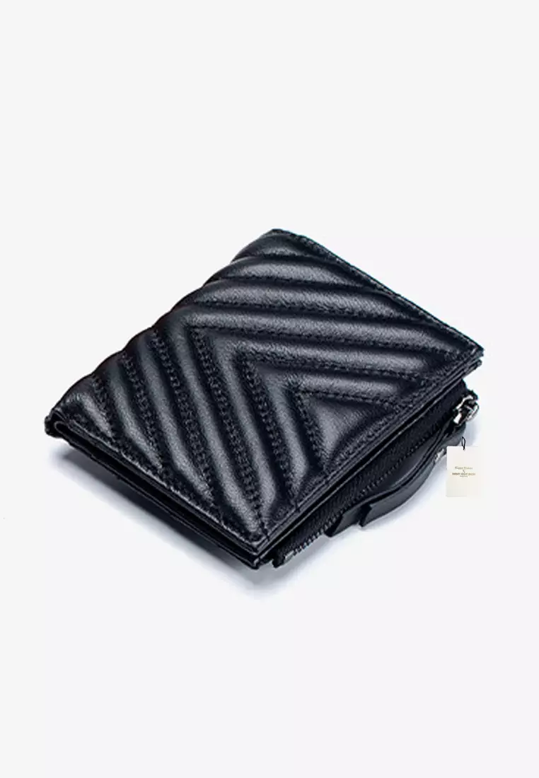 Sheepskin Quilted V Pattern Bi-Fold Wallet JW AN-855.v