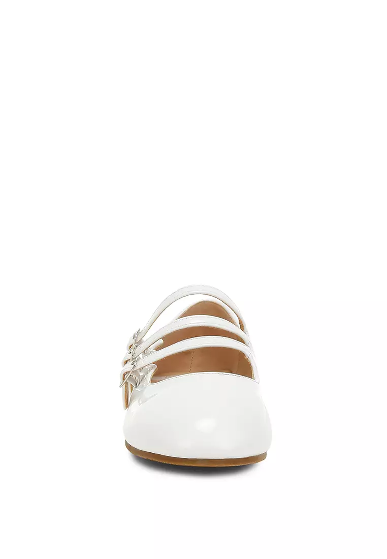 Triple Strap Mary Jane Sandals in White