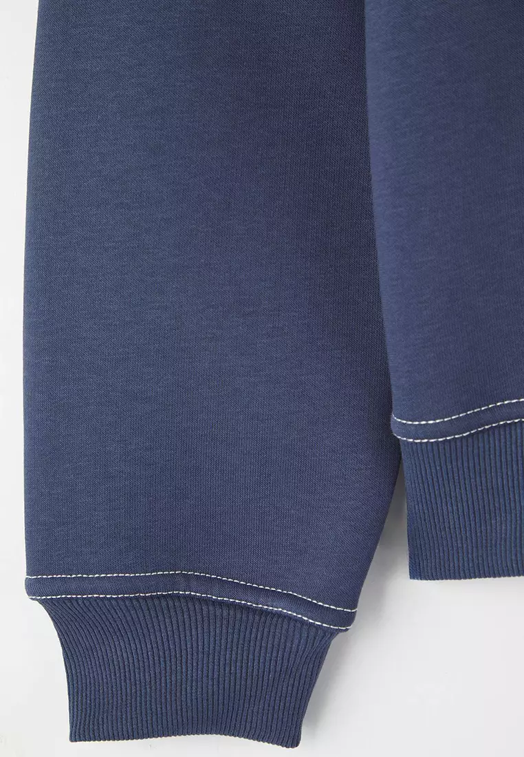 Pale Indigo Oversize/Wide Cut Contrast Stitch Detail Crew Neck Sweatshirt