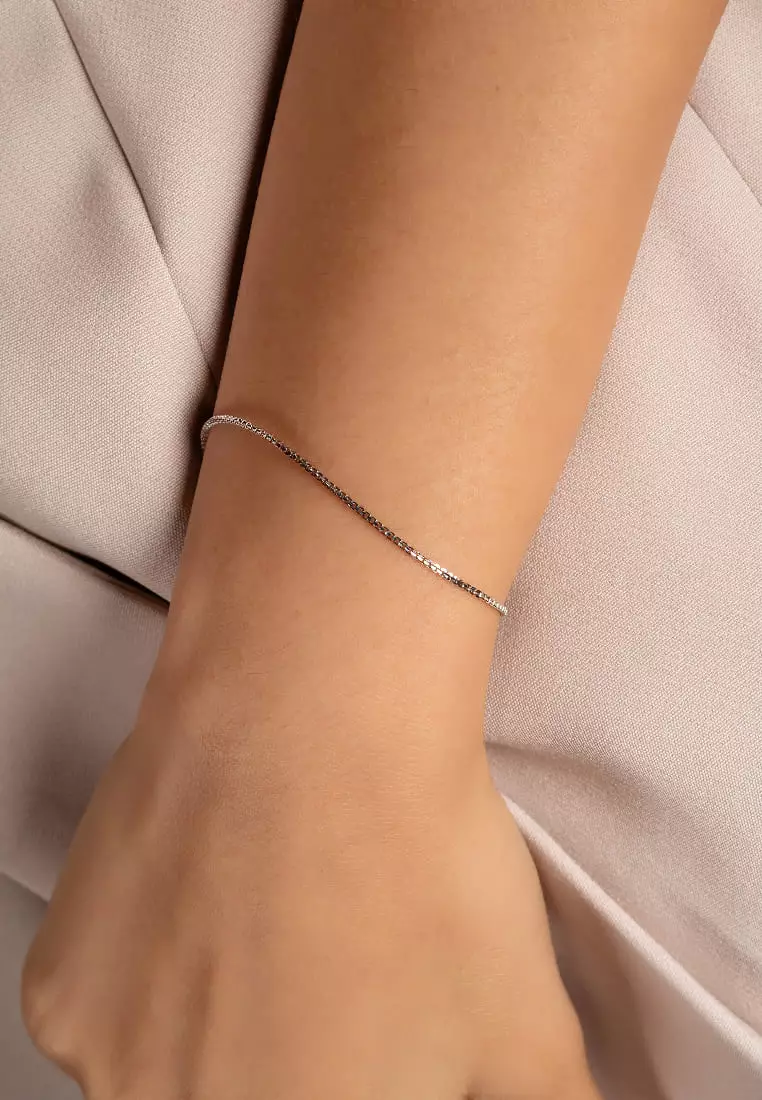Bold Box Chain Bracelet 14k White Gold