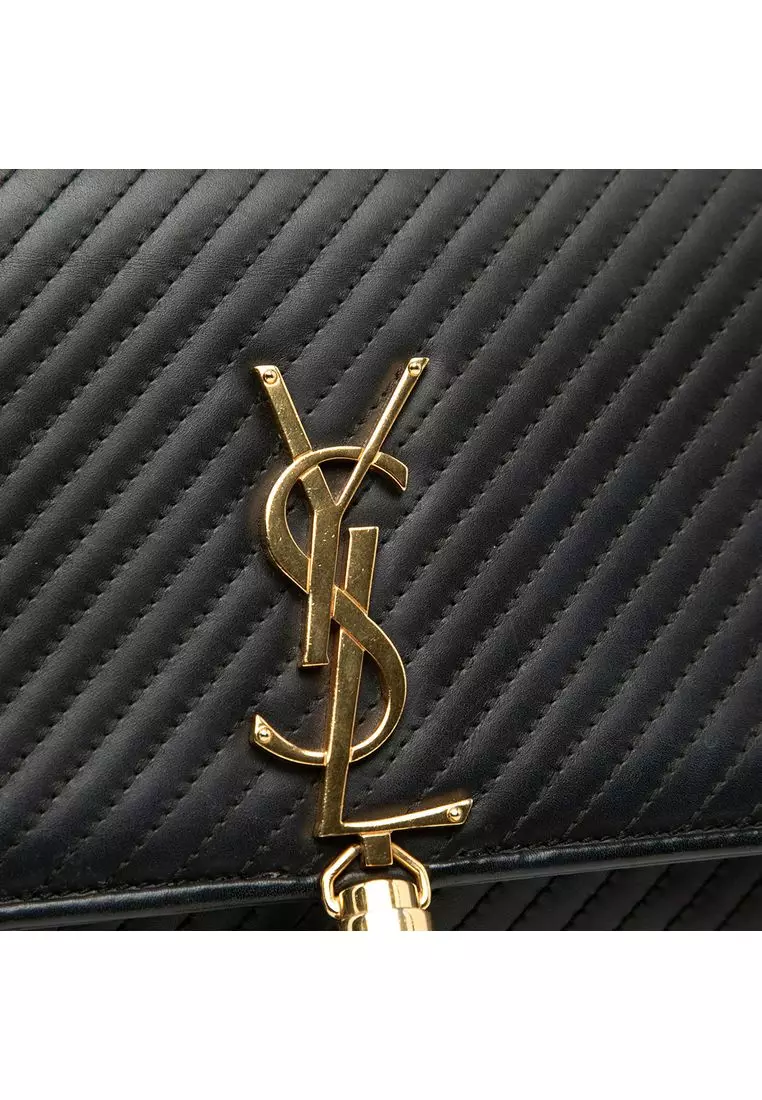 Pre-Loved Saint Laurent Medium Diagonal Quilted Calfskin Monogram Kate Tassel Crossbody