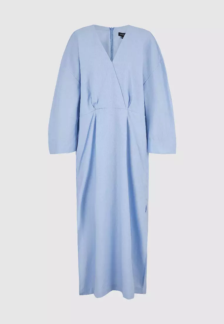 UR秋季新款女装松弛感度假风捏褶开衩连衣裙UWH740096