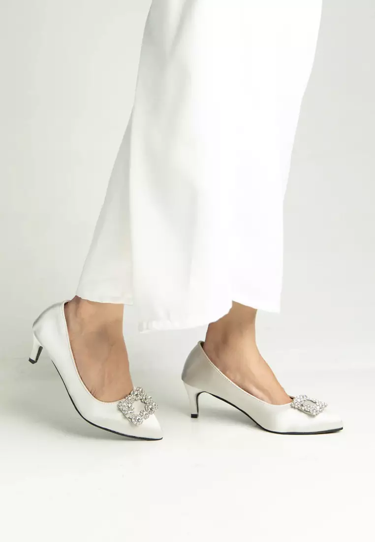 Satin rhinestone heels top
