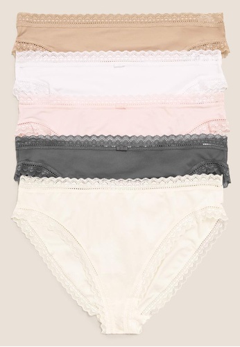 MARKS & SPENCER pink M&S 5pk Microfibre & Lace High Leg Knickers F0B6DUSA8A381FGS_1