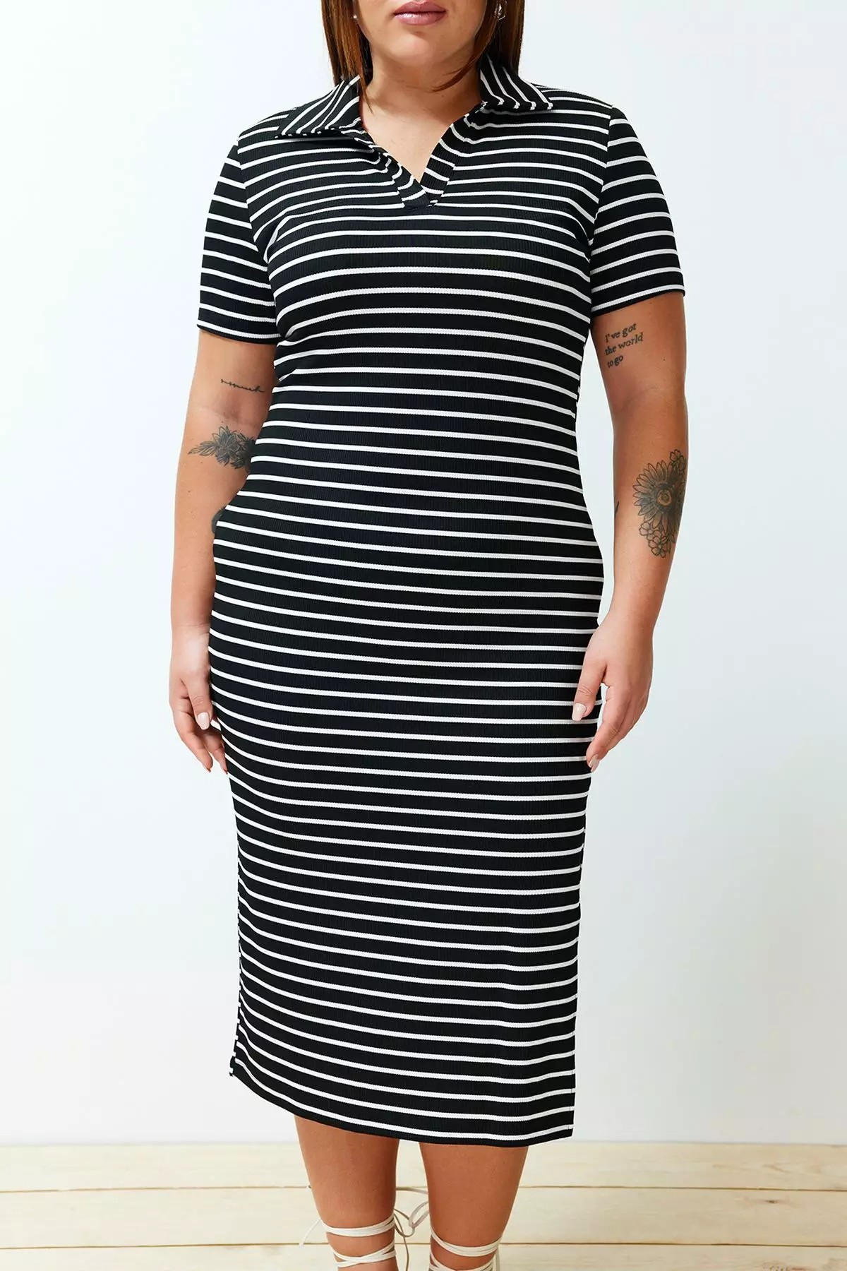 Plus Size Striped Johnny Neck Dress